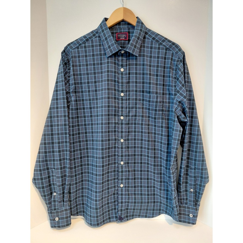 UNTUCKit "BADEN" Men's Shirt Stretch Blue Plaid Button-up Long‎ Sleeve Size XL